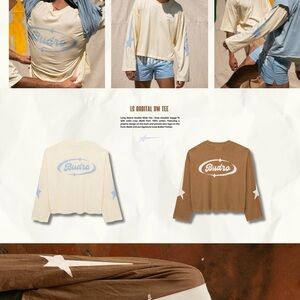 BUDRO Cream Long Sleeve Shirt with Blue Star Accents